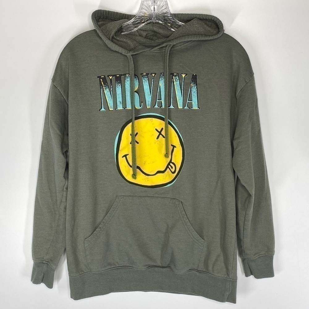 Nirvana Green Yellow Smiley Hooded Sweatshirt Medium